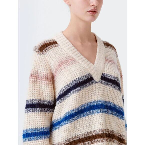 MUNTHE Rana Multi-Stripe Waffle Knit Sweater Alpaca-Blend Oversized Sz 10 - NWT - Picture 4 of 9